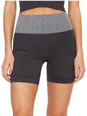 Cream Yoga Ashley High-Rise Bike Shorts with Striped Waistband